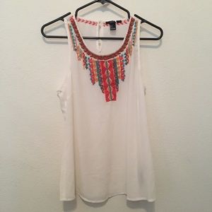 White Beaded Tank Top